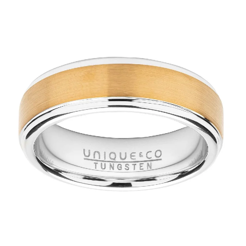 Promise Ring for Her-Unique & Co Flat Shaped Yellow IP Tungsten Ring