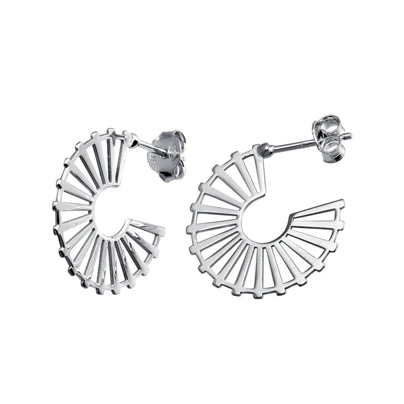 Chunky Gold Earrings-Silver 925 Rhodium Plated Semi Hoop Fan Earrings