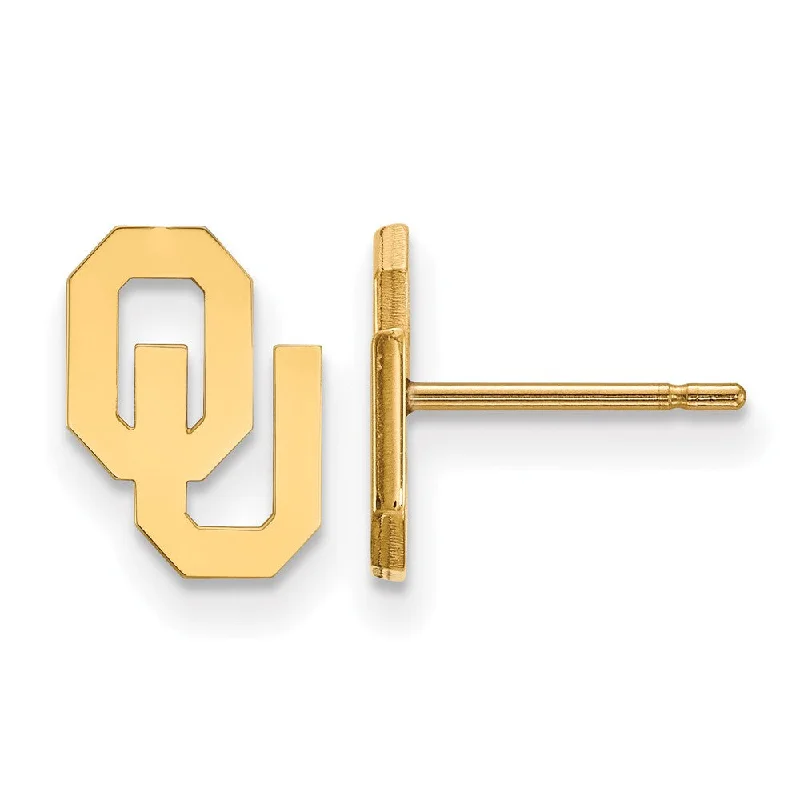 Hoop Earrings with Diamonds-10k Yellow Gold University of Oklahoma XS (Tiny) Post Earrings