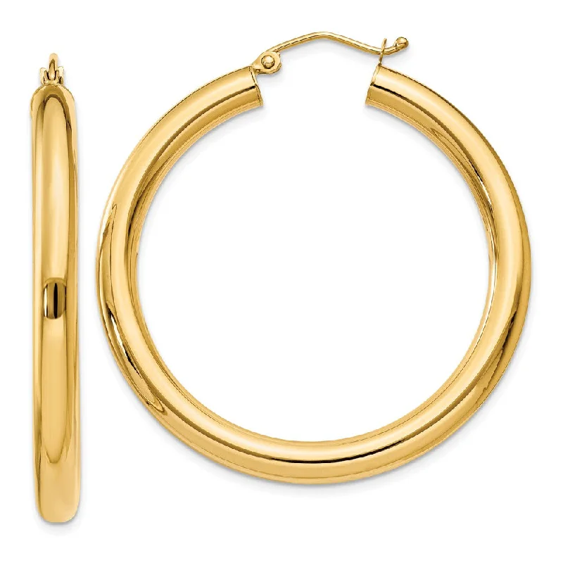 Double Hoop Earrings-4mm x 40mm 14k Yellow Gold Classic Round Hoop Earrings