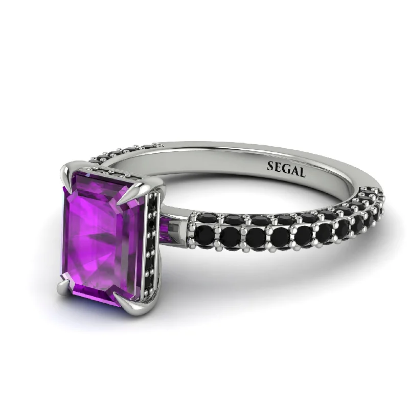 Custom Gold Wedding Ring-Hidden Halo Emerald Cut Amethyst Engagement Ring - Ximena No. 309