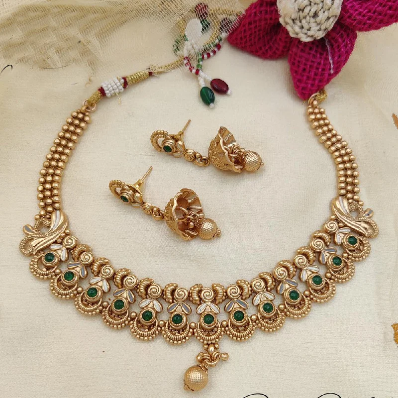 Statement Necklace for Weddings-Jewel Addiction Copper Rajwadi Finish Pota Stone Necklace Set