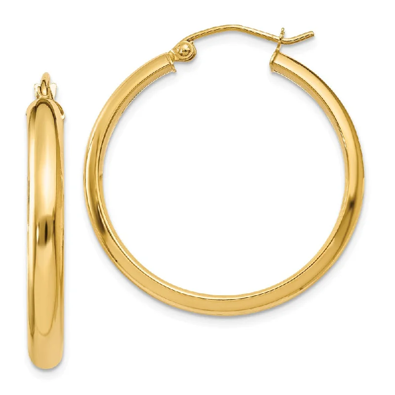 Dainty Silver Earrings-3.75mm x 30mm Polished 14k Yellow Gold Domed Round Tube Hoop Earrings