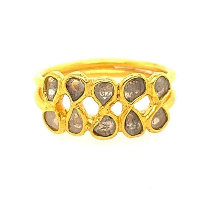 Customizable Birthstone Ring-Gold Vermeil Two Row Polki Diamond Ring