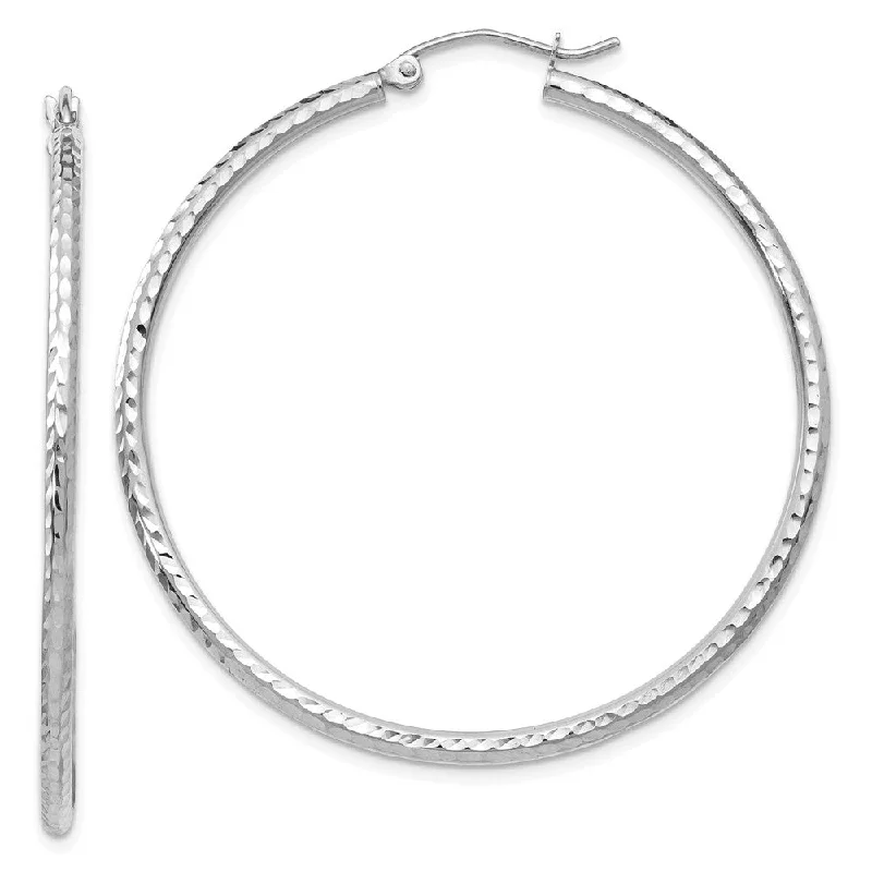 Bridal Earrings Set-2mm, 14k White Gold Diamond-cut Hoops, 45mm (1 3/4 Inch)