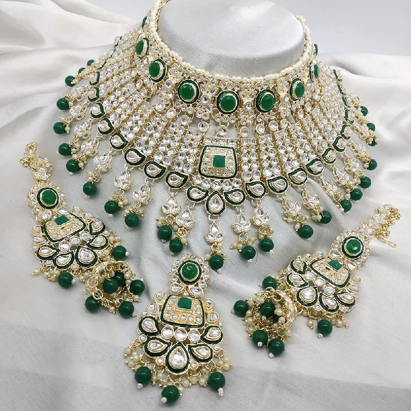 Modern Designer Necklace-Lucentarts Jewellery Gold Plated Kundan Stone And Meenakari Choker Necklace Set