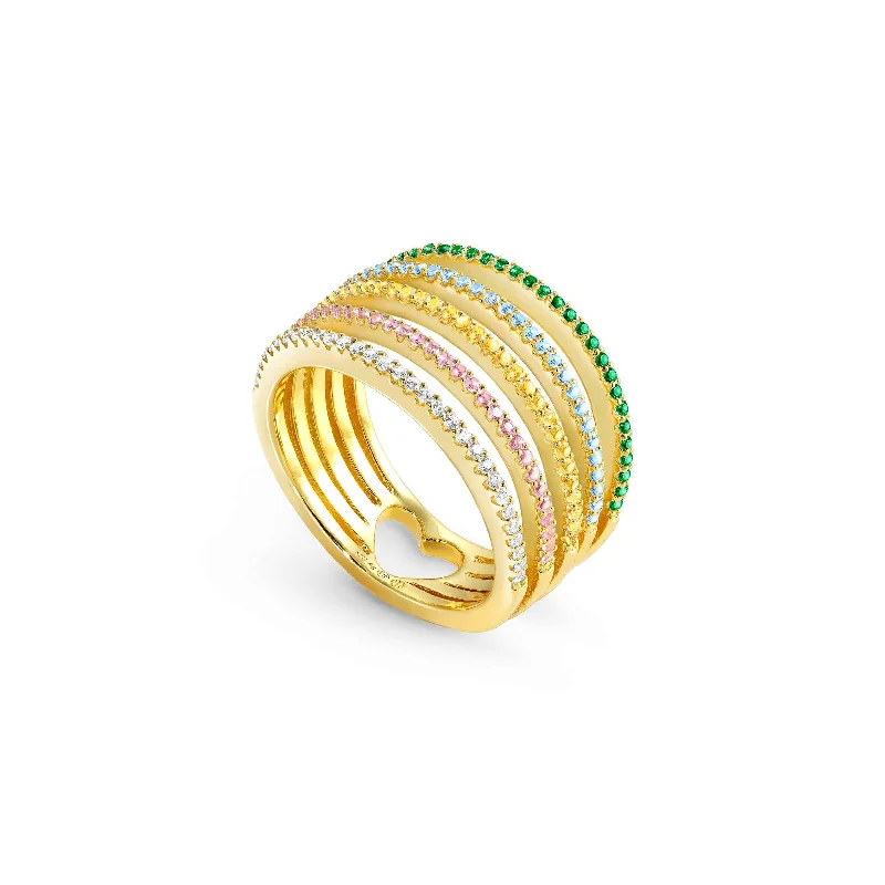 Simple Silver Ring-Nomination Lovelight Ring - 18ct Gold Plated Multicoloured