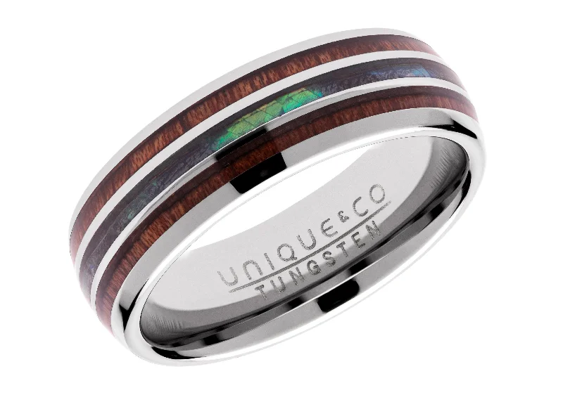 Wedding Ring with Emerald-Unique & Co 7mm Tungsten Carbide Ring with Abalone Shell and Wood