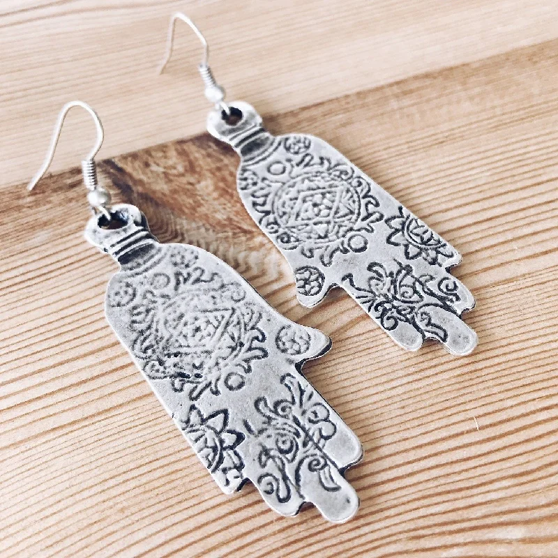 Small Stud Earrings-Anatolian Boho Earrings - "Ornate Hamsa"