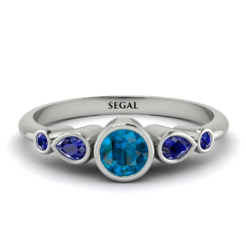 Men's Engagement Ring-Bezel Symmetrical Blue Topaz Ring - Ivy No. 515