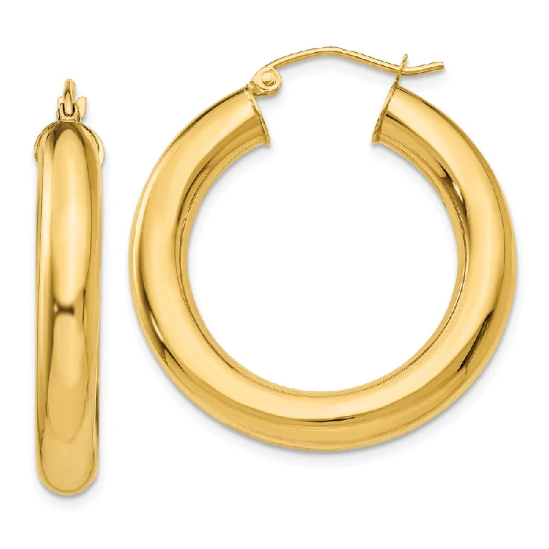 Glamorous Drop Earrings-5mm, 14k Yellow Gold Classic Round Hoop Earrings, 30mm (1 1/8 Inch)