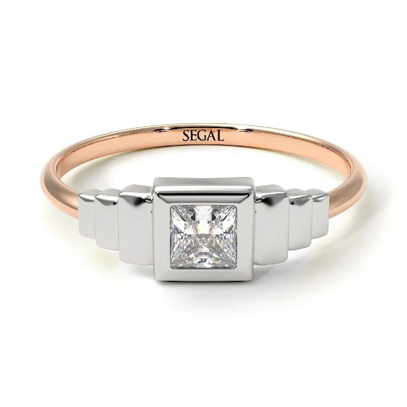 Gold Wedding Ring for Men-Two Tones Geometric Princess Cut Diamond Ring - Everleigh No. 18