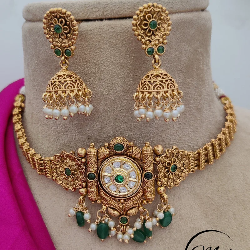 Gold Coin Necklace-Jewel Addiction Copper Rajwadi Finish Pota Stone Necklace Set