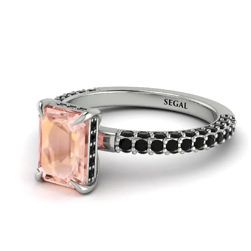 Large Statement Ring-Hidden Halo Emerald Cut Morganite Engagement Ring - Ximena No. 909