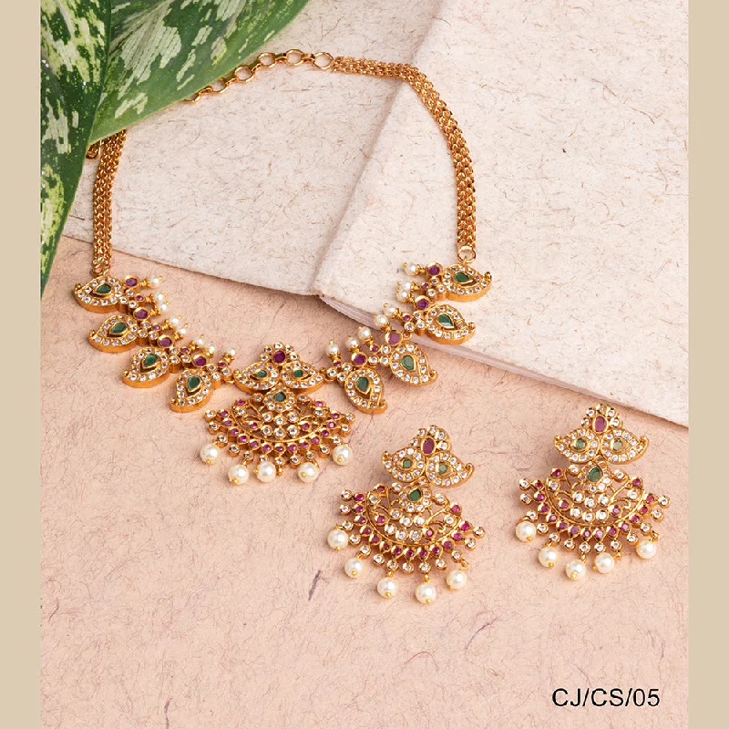 Gemstone Drop Necklace-Chiccharm Jewellery Brass and Copper Rajwadi Choker Set