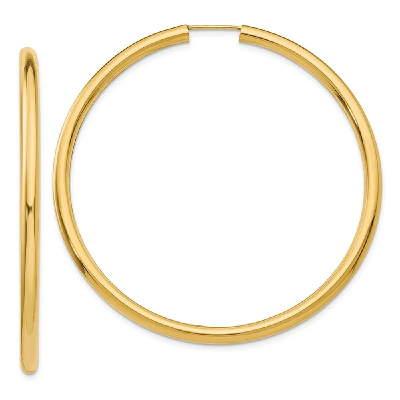 Pearl Hoop Earrings-3mm x 55mm 14k Yellow Gold Polished Endless Tube Hoop Earrings