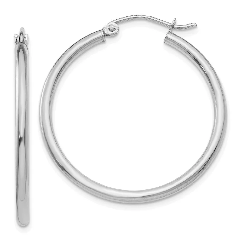 Cuff Style Earrings-2mm, 14k White Gold Classic Round Hoop Earrings, 30mm (1 1/8 Inch)