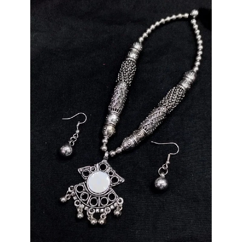 Birthstone Necklace for Mom-Akruti Collection Oxidised  Plated Necklace Set