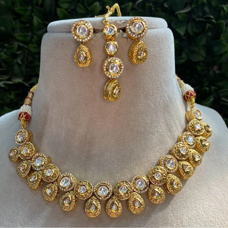 Multi-Colored Stone Necklace-Amoliya Jewels Gold Plated Kundan Stone Necklace Set