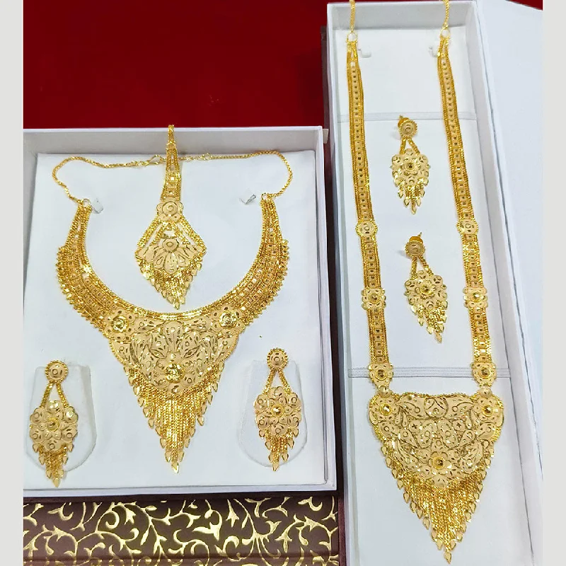 Gold Heart Necklace-Pari Art Jewellery Forming Double Necklace Set