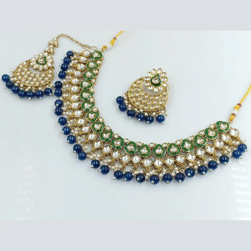 Classic Pendant Necklace-Rajwadi Collection Gold Plated Kundan Stone And Meenakari Necklace Set