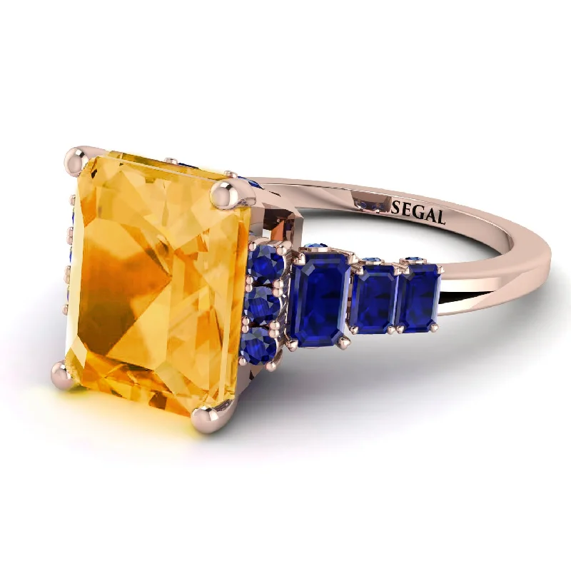 Promise Ring for Her-Emerald Cut Citrine Ring Hidden Round Diamonds - Sawyer No. 614