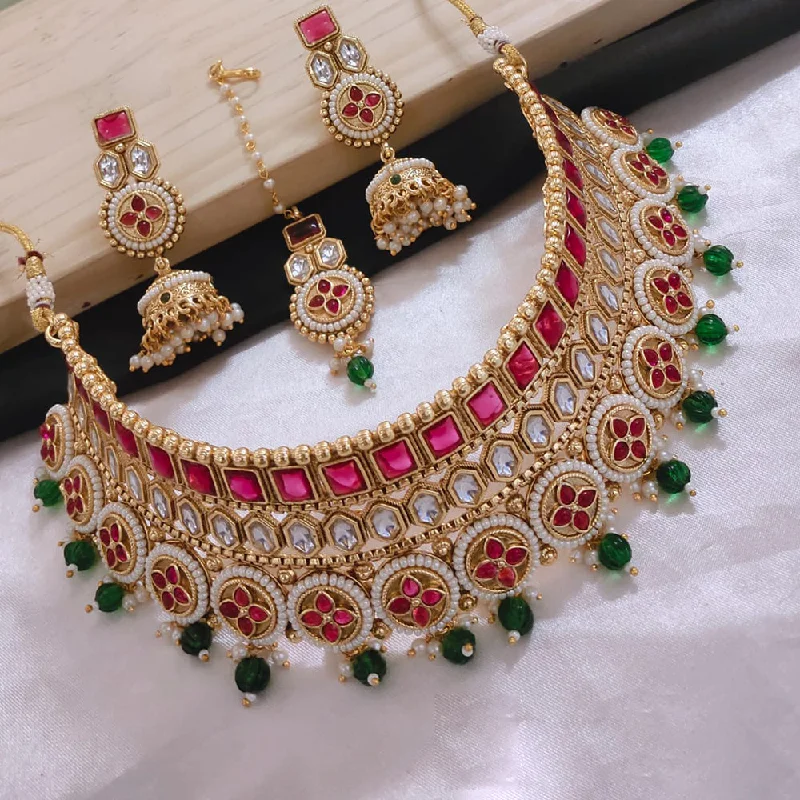 Heart Pendant Necklace with Diamonds-Akruti Collection Gold Plated Kundan Stone And Beads Choker Necklace Set