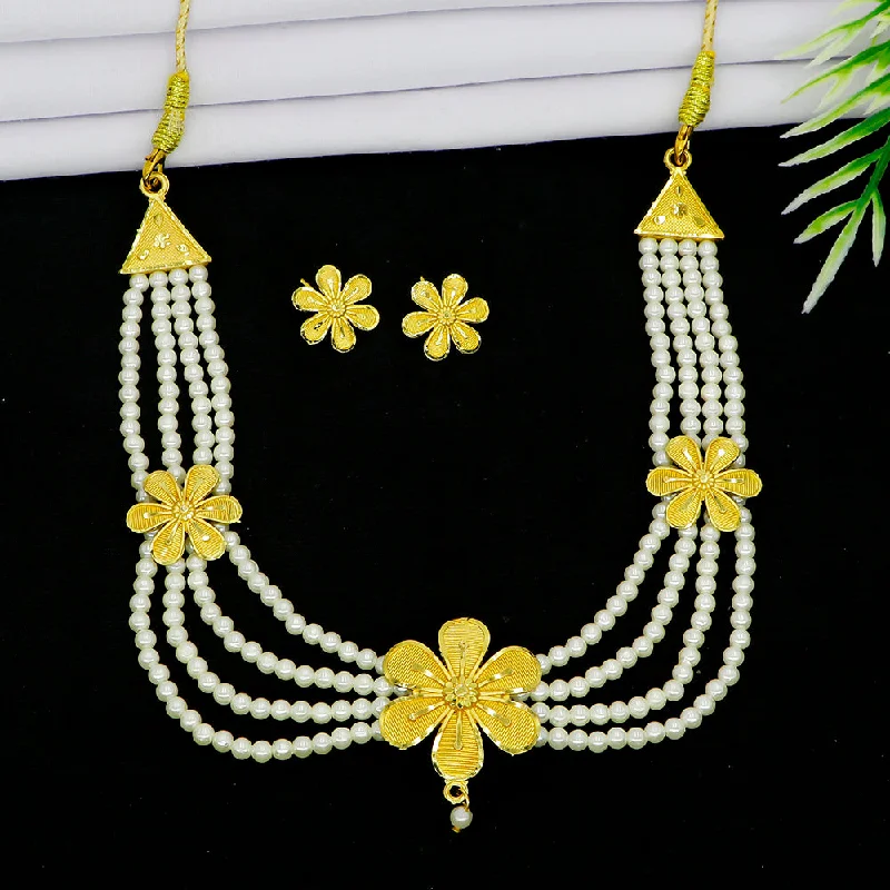 Vintage-inspired Choker Necklace-Mahavir Gold Plated Choker Necklace Set