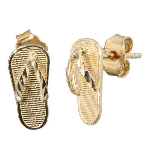 Funky Earrings for Teens-14K Yellow Gold Slipper (Flip Flop) Post Earrings