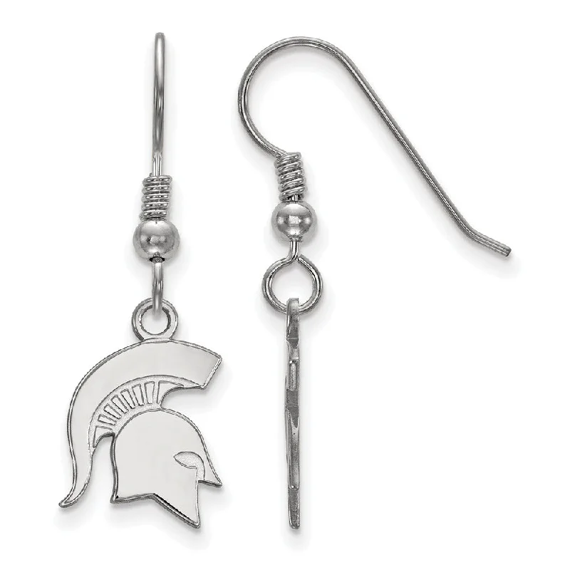 Sterling Silver Diamond Earrings-Sterling Silver Michigan State University Small Dangle Earrings