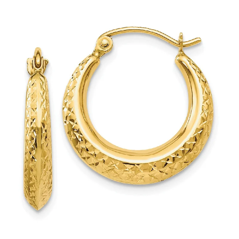 Bold Silver Earrings-Textured Hollow Round Hoop Earrings in 14k Yellow Gold