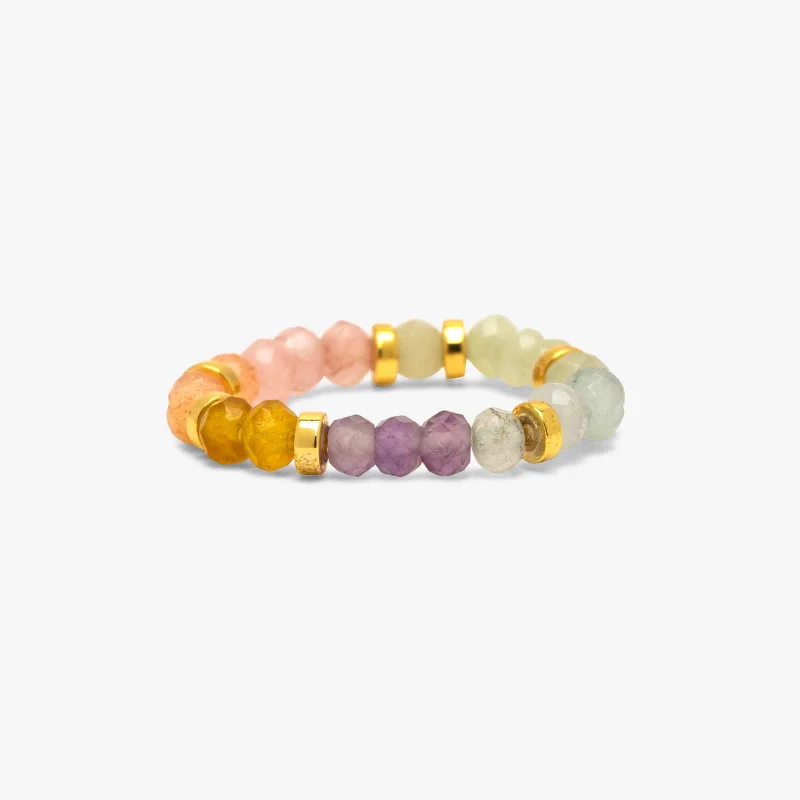 Gold Infinity Ring-Ombre Rainbow Bead Stretch Ring