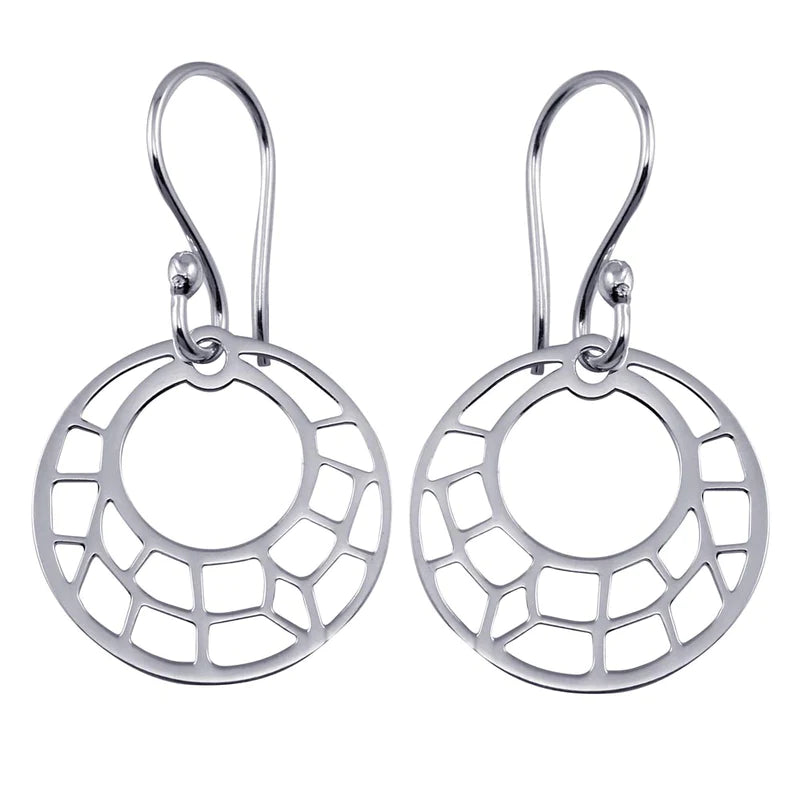 Elegant Statement Earrings-Silver 925 Dangling Flat Round Design Earrings