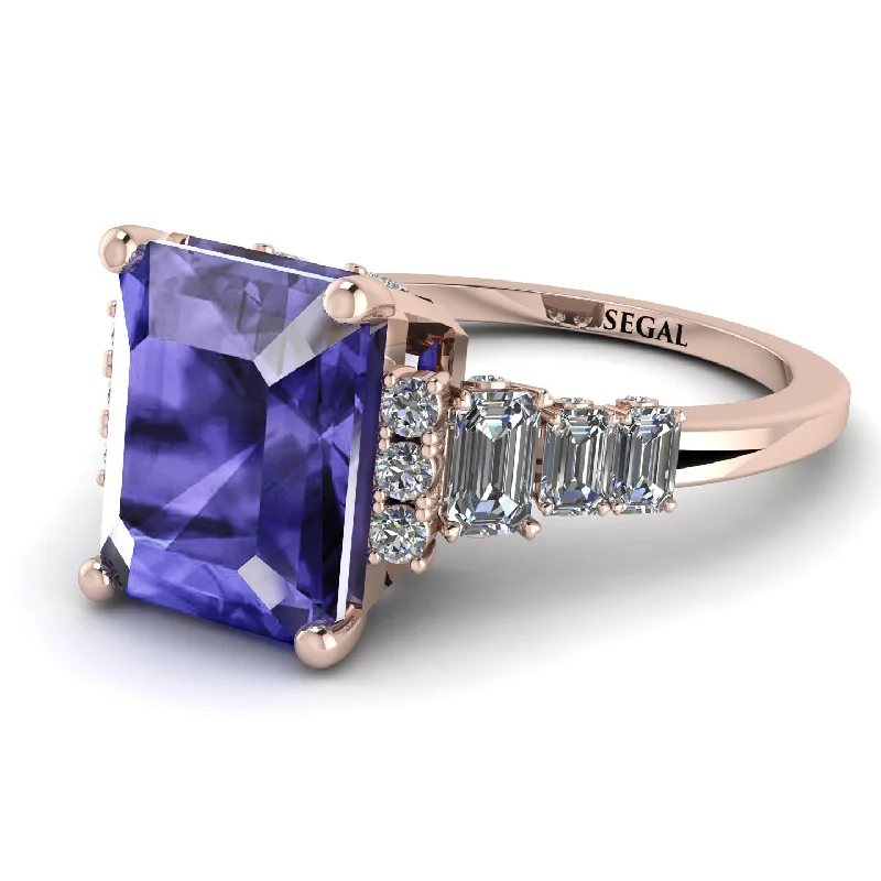 Personal Wedding Band Ring-Emerald Cut Tanzanite Ring Hidden Round Diamonds - Sawyer No. 202