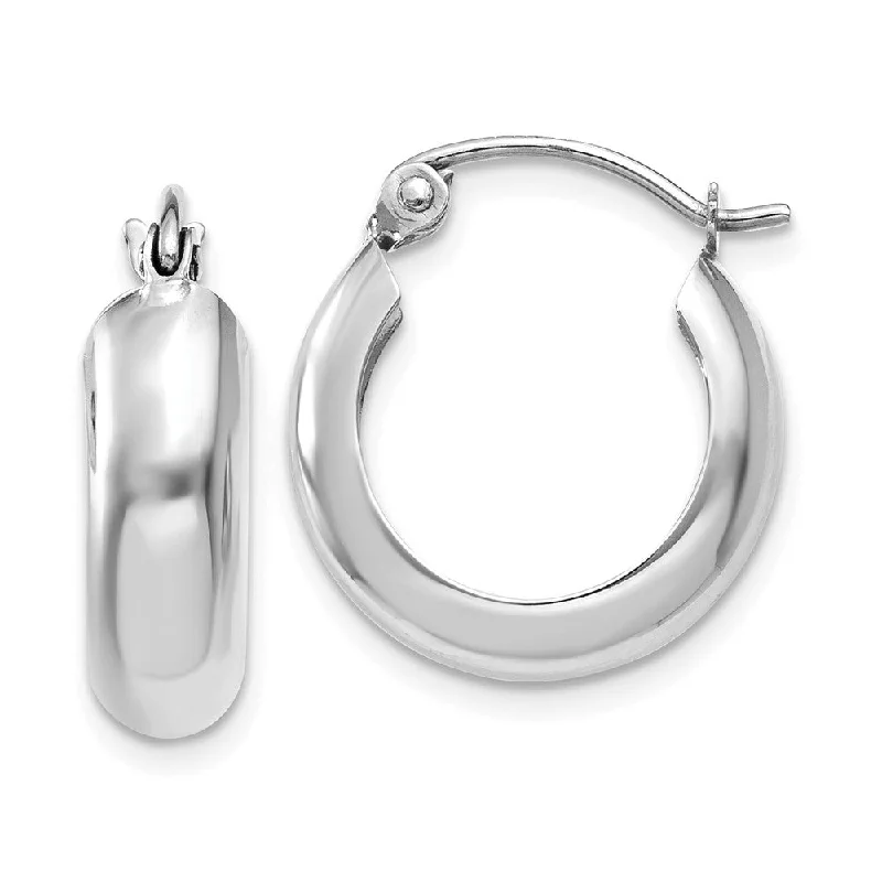 Trendy Tassel Earrings-4.75mm, 14k White Gold Half Round Hoop Earrings, 12mm (7/16 Inch)