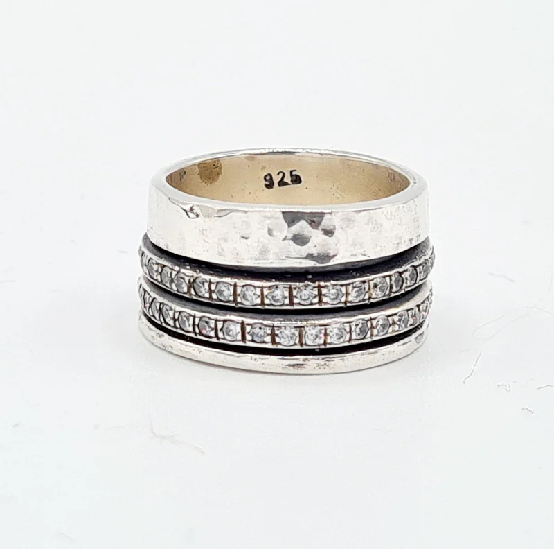 Fashionable Cocktail Ring-Yaron Morhaim Sterling Silver Band with Spinning Cubic Zirconia