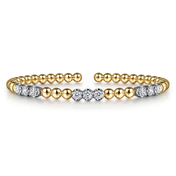 Cuff Bangles for Women-14K White Yellow Gold Bujukan Diamond Split Bangle Bracelet