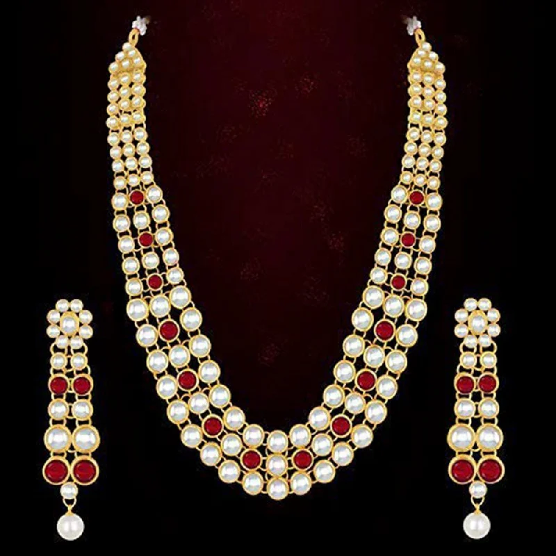 Unique Gemstone Necklace-Darshana Jewels Plated Kundan Stone Long Necklace Set