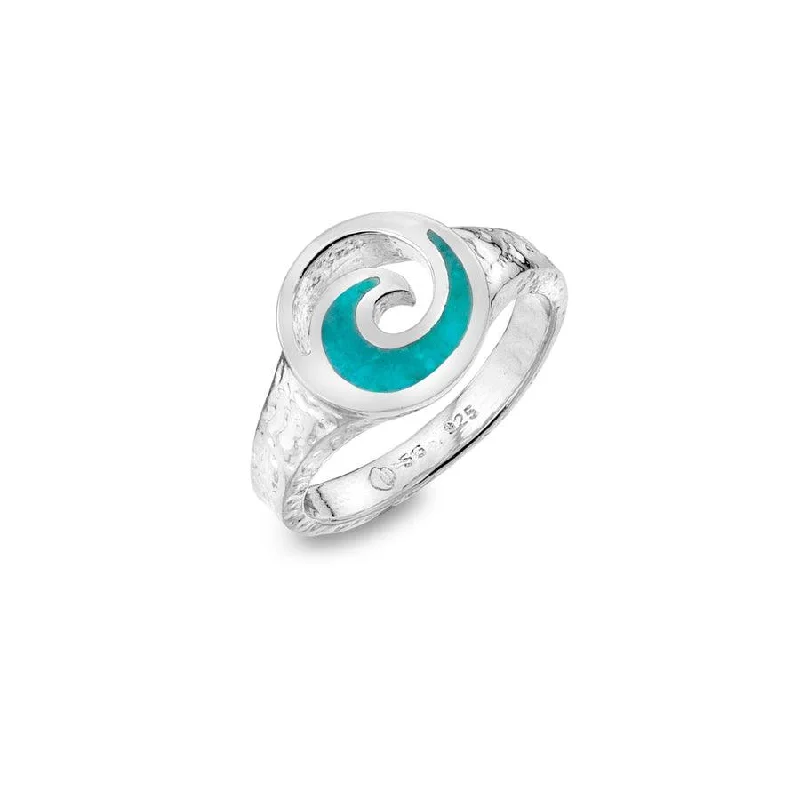 Gold Wedding Band Set-Sea Gems Sterling Silver Turquoise Wave Ring