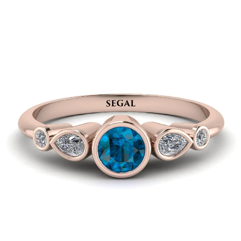 Colored Gemstone Ring-Bezel Symmetrical Blue Topaz Ring - Ivy No. 502