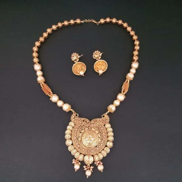 Celestial Moon Necklace-Darshana Jewels AD Stone Pearl Copper Necklace Set - FAP0183A