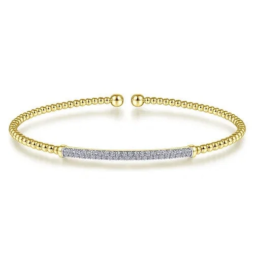 Unique Wedding Bangles-14K Yellow Gold Bujukan Diamond Bar Split Bangle