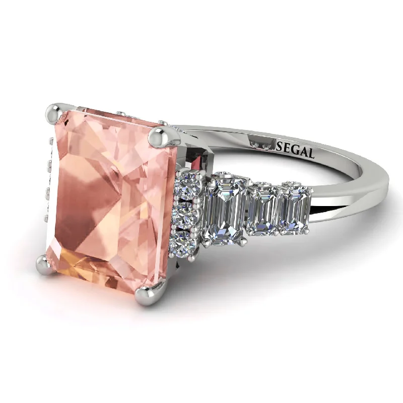 Sparkly Diamond Ring-Emerald Cut Morganite Ring Hidden Round Diamonds - Sawyer No. 903