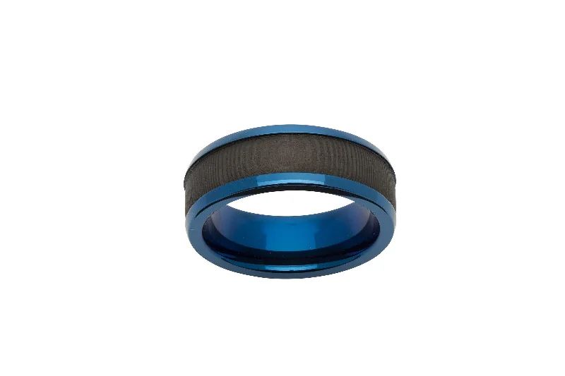 Elegant Round Diamond Ring-Unique & Co Carbon Fibre and Blue IP Steel Ring