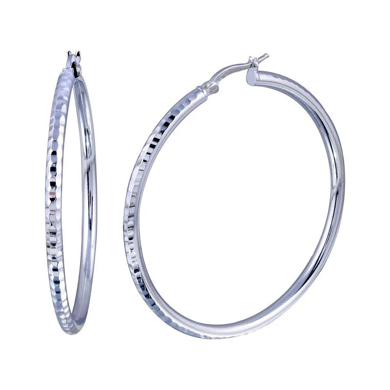 Modern Geometric Earrings-Silver 925 Diamond Cut Hoop Earrings 3mm Wide