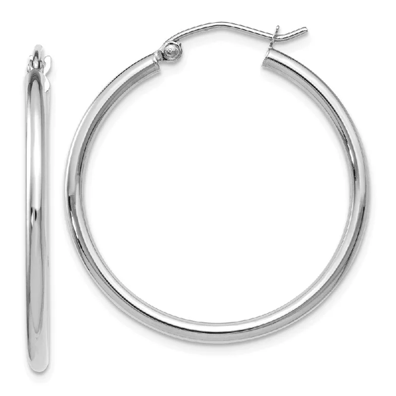 Small Gold Earrings-2mm Round Hoop Earrings in 10k White Gold, 31mm (1 1/4 Inch)