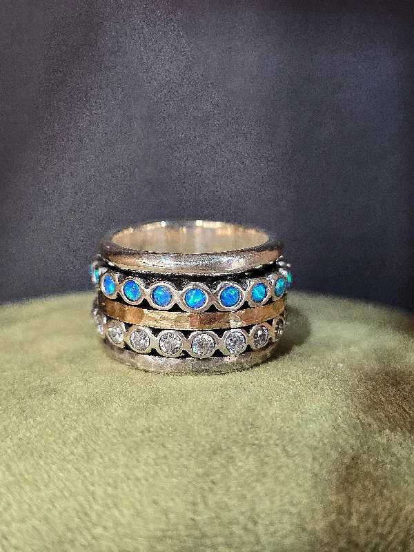 Custom Gemstone Ring-Opal and Zirconia Gemstone Spinning Ring