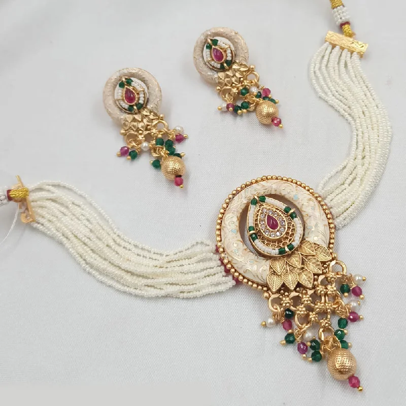 Classic Pearl Necklace-Padmawati Bangles Copper Gold Pearl Choker Necklace Set