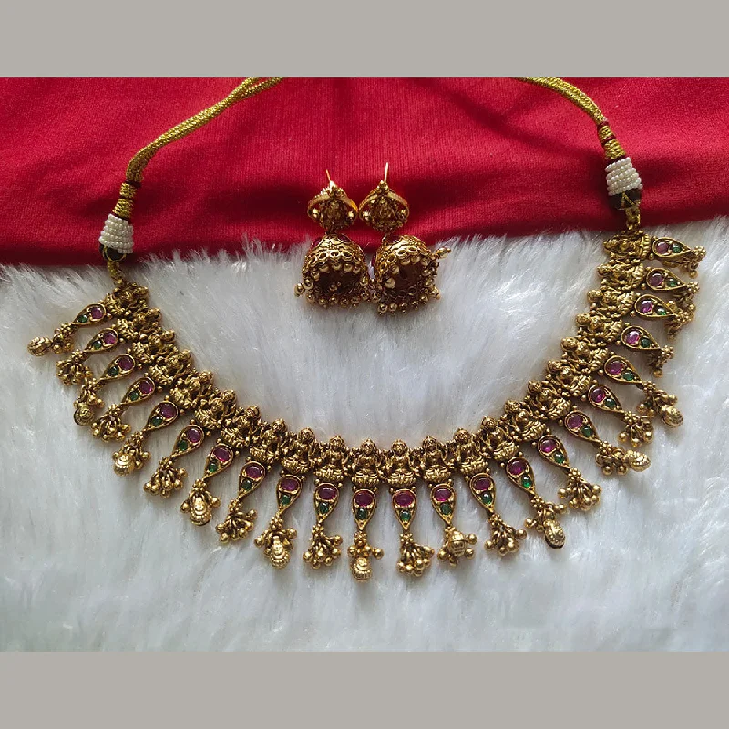 Bridal Wedding Necklace-Kala Creation Gold Plated Pota Stone Necklace Set