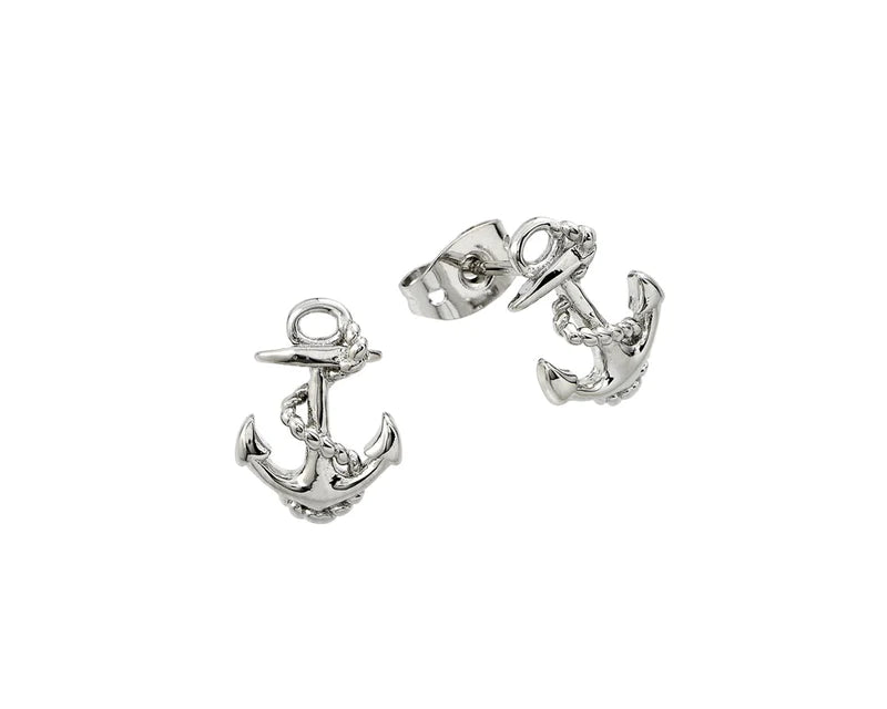 High-Quality Stud Earrings-Silver 925 Rhodium Anchor Stud Earrings